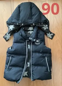 WASK ダウンベスト 90cm 星柄リバーシブル 取り外せるフード付き
