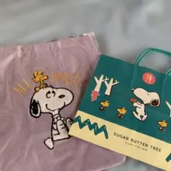 スヌーピーさがら刺繍帆布トートバッグ&スヌーピーシュガーバターの木ショップ袋
