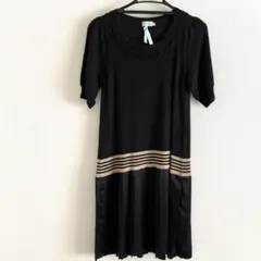 Anatelier ワールド 半袖 ニットワンピース 黒 Mサイズ プリーツ