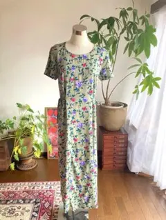 花柄 フラワープリント フローラル 半袖 レーヨン ロングワンピース J17