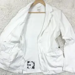 ディーゼル　メタルプレートロゴ　ニットジャケット　洗える　L　ロゴボタン　白のサムネイル