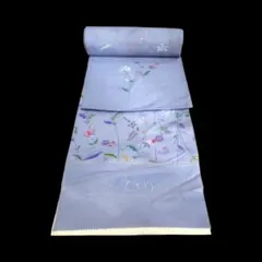 ブルー薄紫 花柄 着物反物 アンサンブル　きもの　しょうざん　和服　和装
