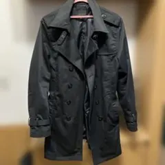 ブラック トレンチコート ダブルブレスト ベルト付き　メンズ　サイズL相当