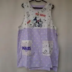 スヌーピー エプロン 紫と白のドット柄