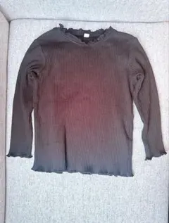 リブ編み 長袖カットソー 100cm 黒 フリルネック