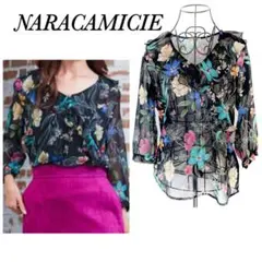 【美品】NARACAMICIEナラカミーチェ　シアーシャツ　花柄　フリル　黒春夏
