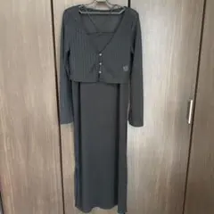 ブラック長袖キャミワンピース　セット　s