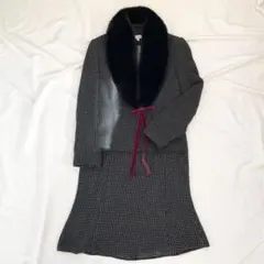 LAURA ASHLEY ドット柄 セットアップ ファー襟付