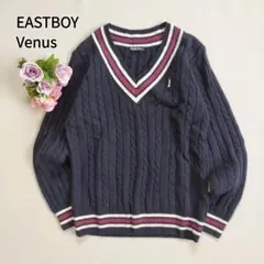 イーストボーイビーナス　ニット　ケーブル編み　ワンポイント刺繍　チルデン