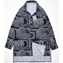 【新品未使用】NO ID/総柄ストレッチロングシャツ/ペイズリー/薄手/ナイロン