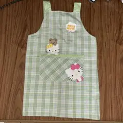 ハローキティ エプロン 緑のチェック柄
