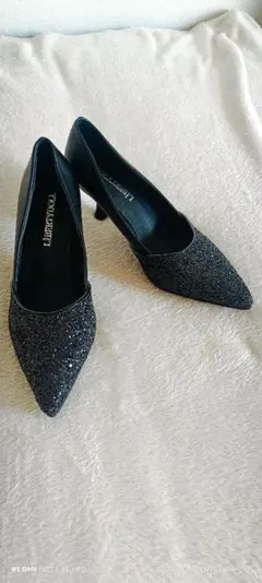 グリッター ブラック ポインテッドトゥ ハイヒール