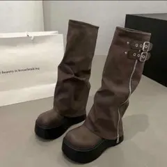 ロングブーツ 厚底ブーツ レザーブーツ