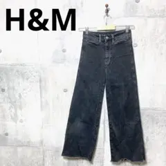 H&M レディース ワイドデニム ワイドジーンズ 34 ブラック