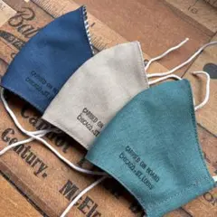 ハンドメイド布マスク★9901 子供用 ブルー 薄いベージュ グリーン系。白ゴム