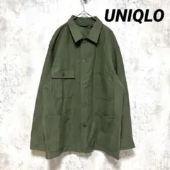 美品【UNIQLO】薄手ジャケット ブルゾン 緑 M ポケット きれいめシンプル