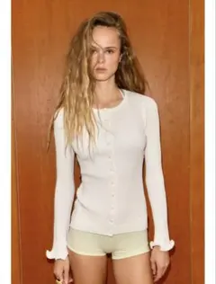 ZARA ウェーブトリム付リブニットカーディガン