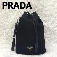 【極上美品・使用感少ない✨】プラダ 巾着バッグ ポーチ ナイロン × レザー 黒 ☆Prada プラダ☆Re-Nylon 巾着 ポーチ ブラック (PRADA/ショルダー