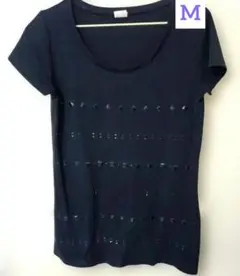 スタッズ Tシャツ ブラック Mサイズ Uネック ピンカールのサムネイル