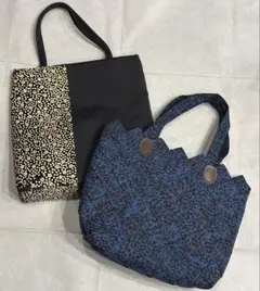 トートバッグセット 黒と青花柄