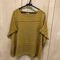 レース編み 半袖トップス マスタード