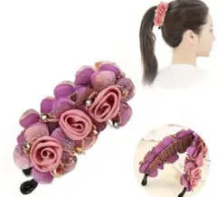 フラワーモチーフ バナナクリップ ヘアアクセサリー ピンクのサムネイル