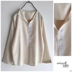 ◯アンティカ【洗える】V首 シルバー ライン ジョーゼット ブラウス