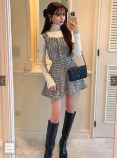 ラメツイードビスチェ×ミニフレアスカートセットアップ