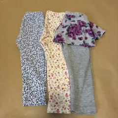 ベビーレギンスセット 90cm 花柄・グレー・青