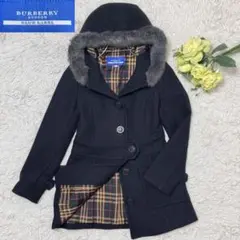極美品✨バーバリーBL アンゴラ カシミヤ混ノバチェック ラビットファー 黒 S