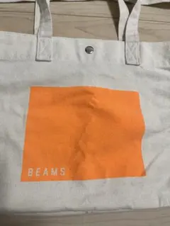 BEAMS トートバッグ ホワイト/オレンジ　ショルダーバッグ　キャンバス