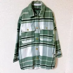 バナナリパブリック チェック シャツジャケット グリーン XS 厚手 ウール混