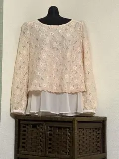 レース長袖ブラウス ピンク