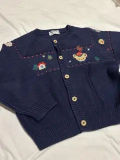 familiar 長袖ニットカーディガン 紺 刺繍