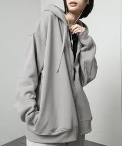 Alfred Alex　メンズ　ラバーロゴ ビッグフルジップパーカー　グレー