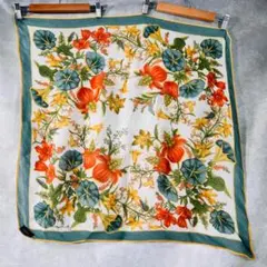 【美品★ジムトンプソン】 高級タイシルク100% プリーツスカーフ65×65cm