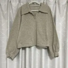 GU ベージュ 襟付き クロップドニットセーター 長袖 Lサイズ