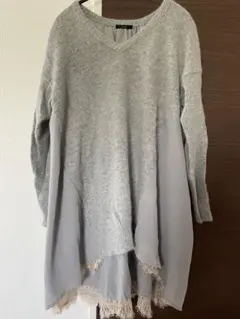 グレー ニット シフォン レース トップス Fのサムネイル