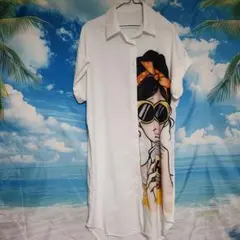 イラスト付きホワイトシャツワンピース☆お値下げしました☆