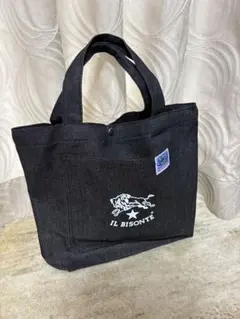 IL BISONTE キャンバス デニム生地トートバッグ ブラック