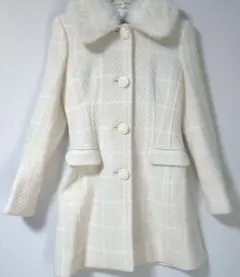 美品✨Feroux 白い粉雪のような綺麗めツイード ファーコート ロングコート