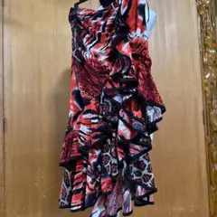 社交ダンス用フリルドレス 赤黒