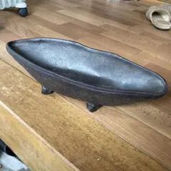 舟型　花器 特-636 作家物手作り黒7.5号舟形生花・立花花器 - 花器