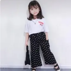 な*ぃ様 【新品未使用】英字プリント半袖Tシャツ＋ドット柄パンツセット100女の