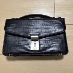 ブラックレザー クロコダイル風クラッチバッグ