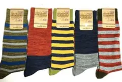 メンズ綿混ボーダーソックス 25-27cm 5足セットAuthentic