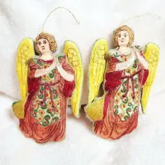 クリスマスオーナメント　天使　クリスマス　装飾品 2個セット　刺繍　ヴィンテージ
