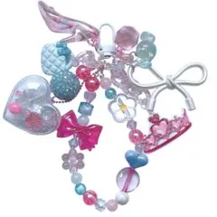 ビーズストラップ ピンク ブルー プリンセス じゃらじゃらキーホルダー