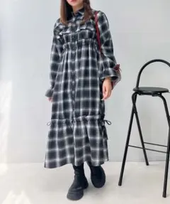AS NO AS plusリボン ワンピース 白黒チェック　F 新品タグ付き