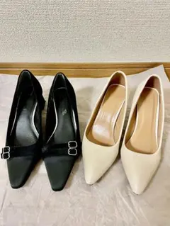 黒とベージュのポインテッドトゥパンプス2点セット